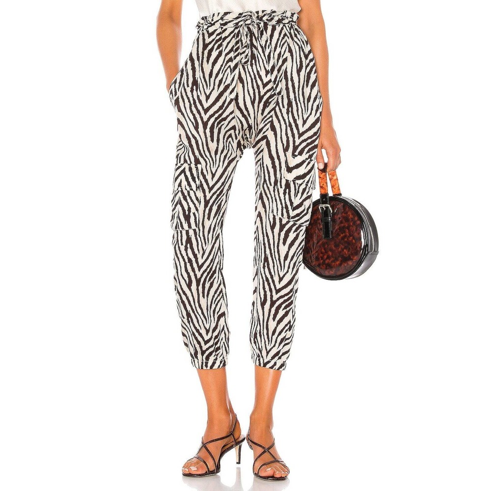 NWT $268 Current Elliott Roxwell Natural Zebra Print Drawstring Waist Pants Sz 1